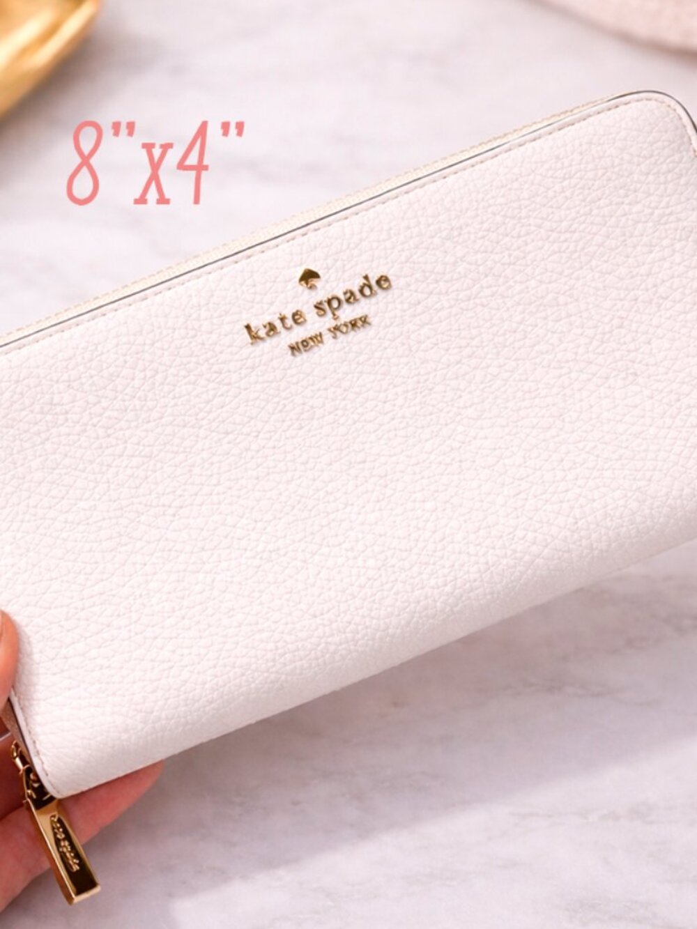 Kate Spade White Pebbled Leather Zip Around Wallet Gold Logo - Picture 7 of 7